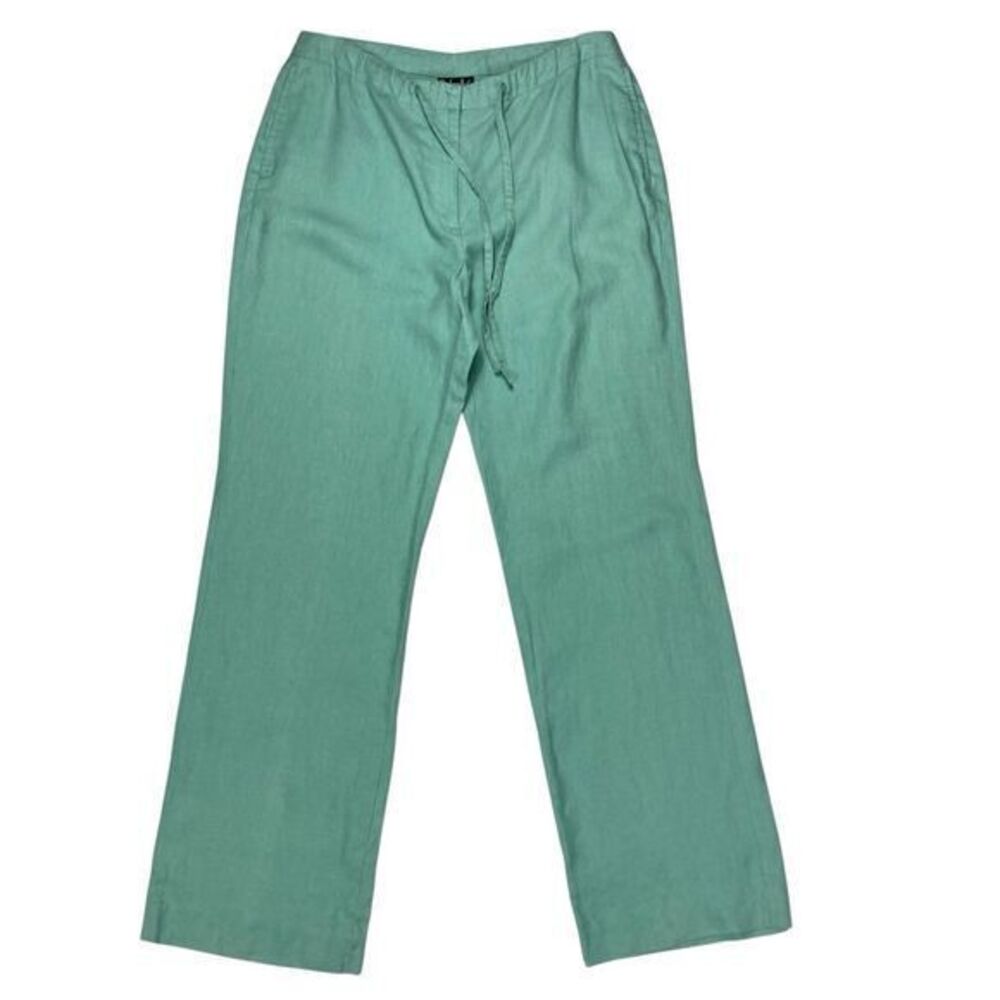 Rafaella 100% Linen Pants Womens Size 8 Green Drawstring Pockets Coastal Vacay